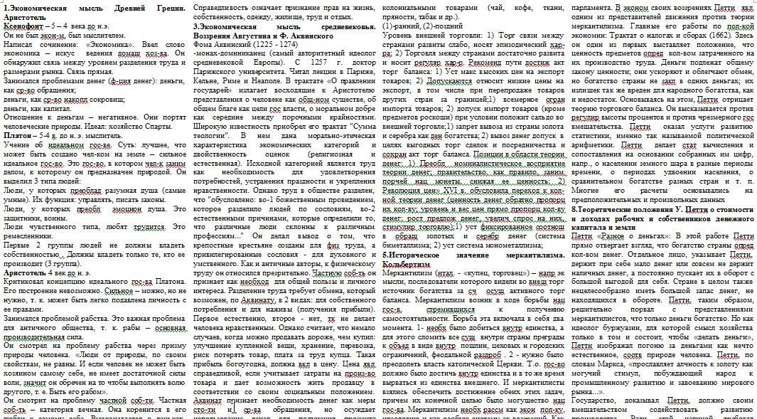 Шпаргалка: Истории экономики